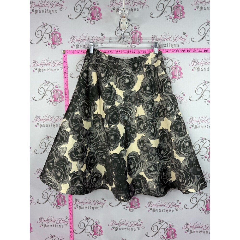 Lord & Taylor skirt Cream and Black Rose Print A-Line Skirt